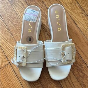 Unisa Cream Mules with Buckle Detail